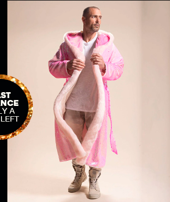 Classic Men's Long Sequin Coat | Pink Disco Cat
