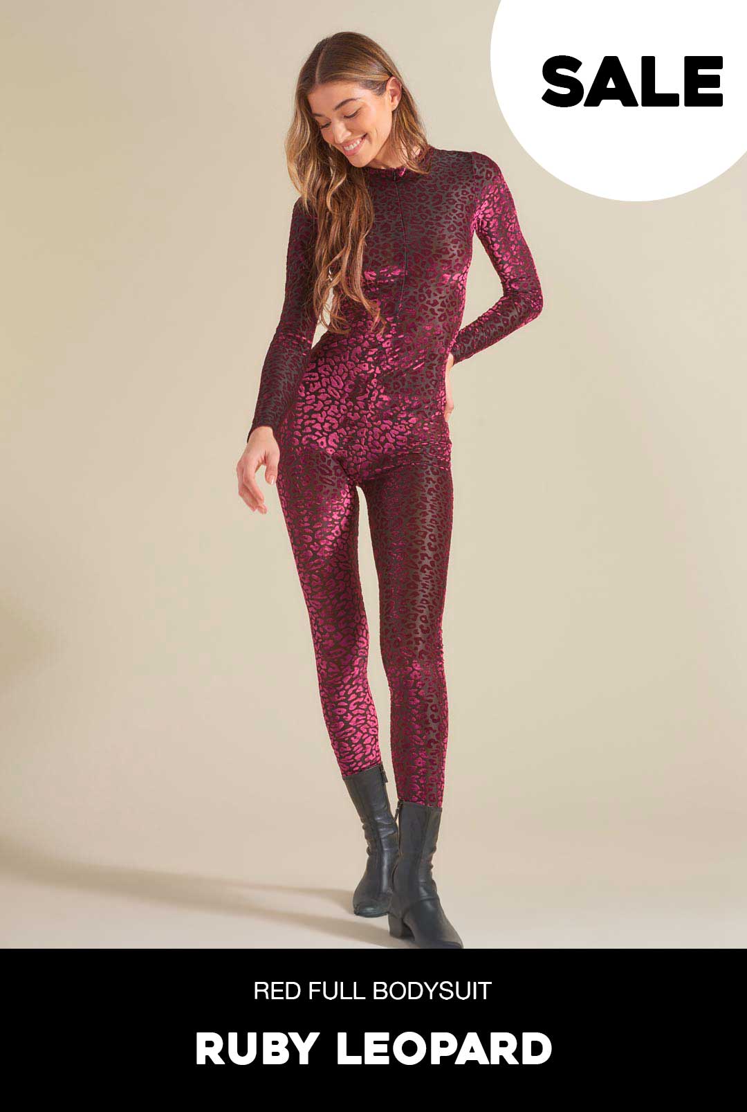 Women's Red Full Bodysuit | Ruby Leopard
