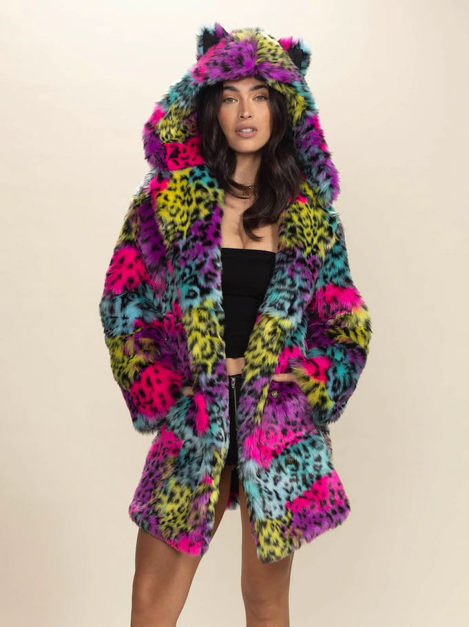 Classic Women's Faux Fur Coat | Neon Graffiti Leopard