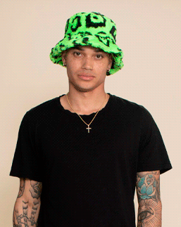 Men's Fur Bucket Hat | Neon Green Leopard