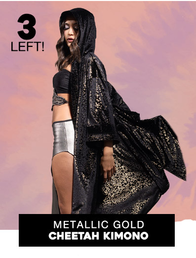 Women's Festival Kimono | Black & Metallic Gold Cheetah