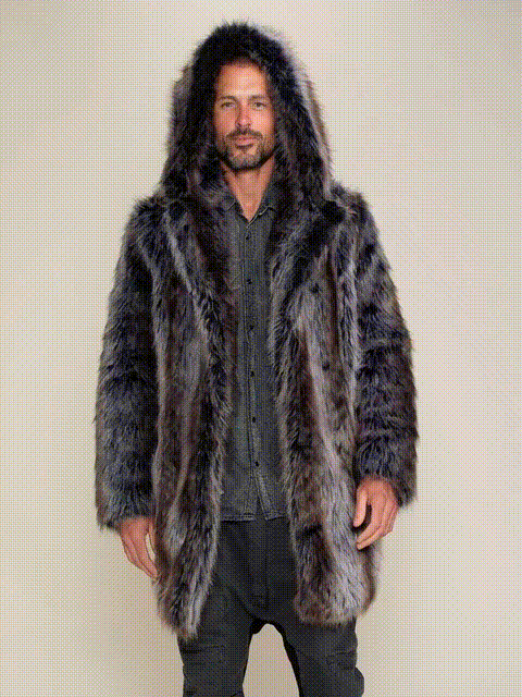 Hooded Men's Faux Fur Coat | Grey Wolf