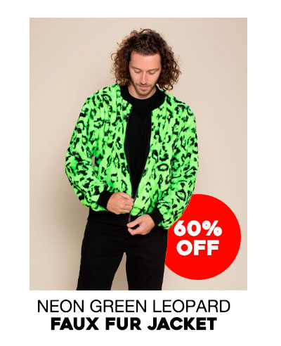 Men's Colorful Faux Fur Jacket | Neon Green Leopard