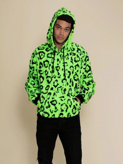 Men's Fur Hoodie | Neon Green Leopard