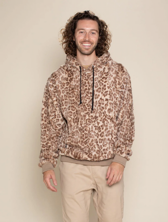 Classic Men's Fur Hoodie | Tan Leopard