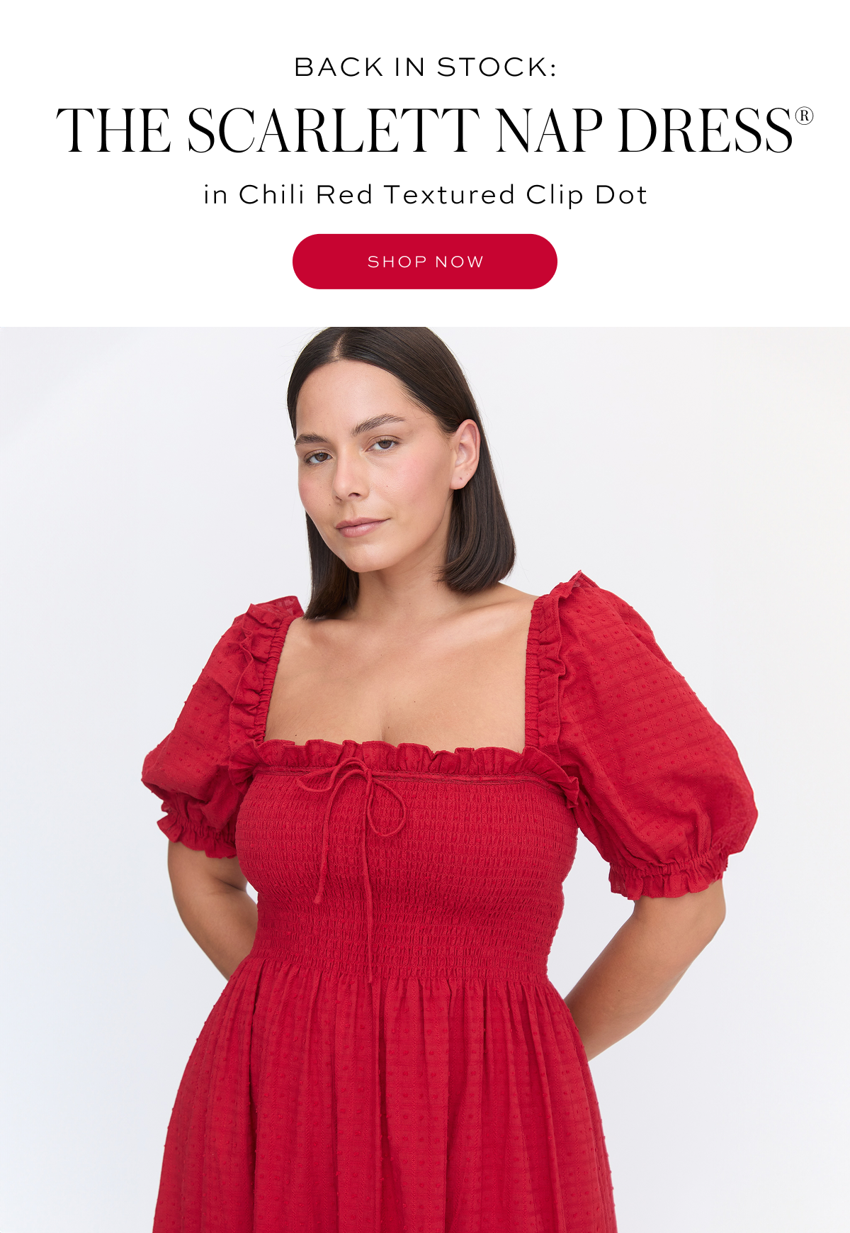 BACK IN STOCK: The Scarlett Nap Dress in Chili Red Textured Clip Dot