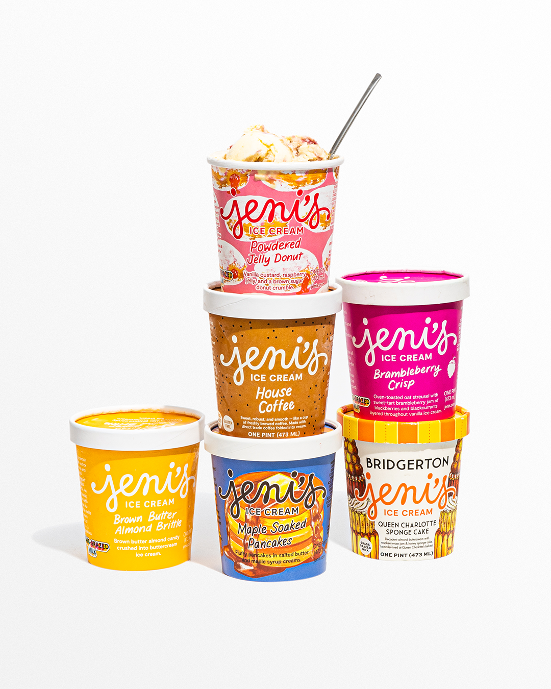 a stack of 6 ice cream pints