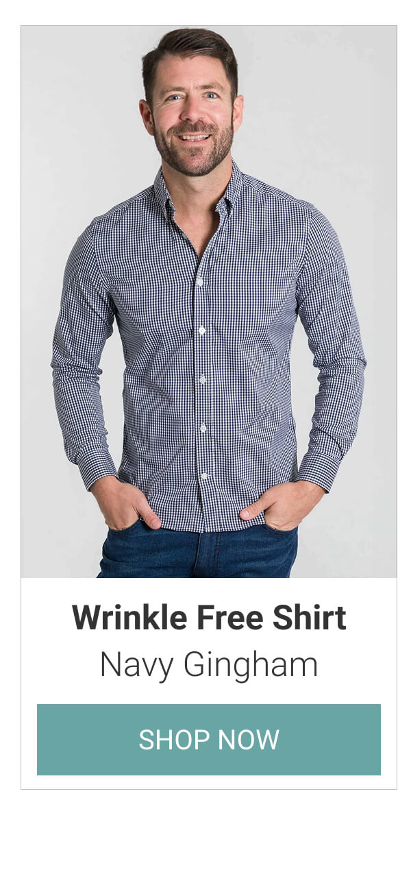 Navy Gingham Wrinkle Free Shirt