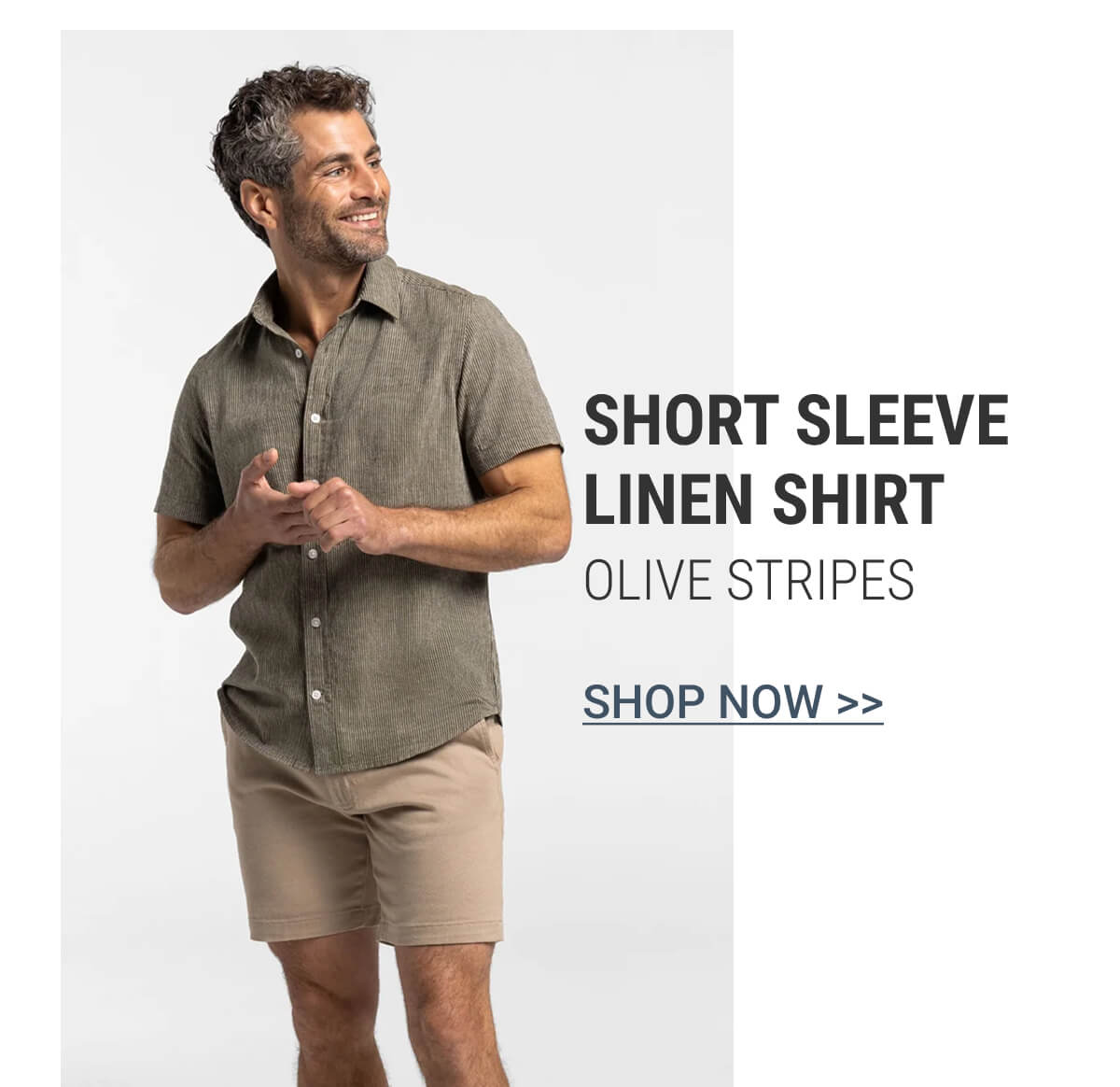 Olive Stripes Short Sleeve Linen Shirt