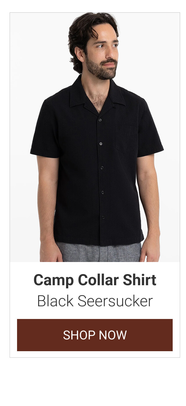Black Seersucker Camp Collar Shirt