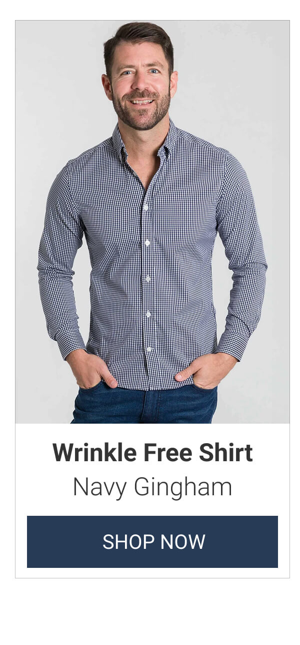 Navy Gingham Wrinkle Free Shirt