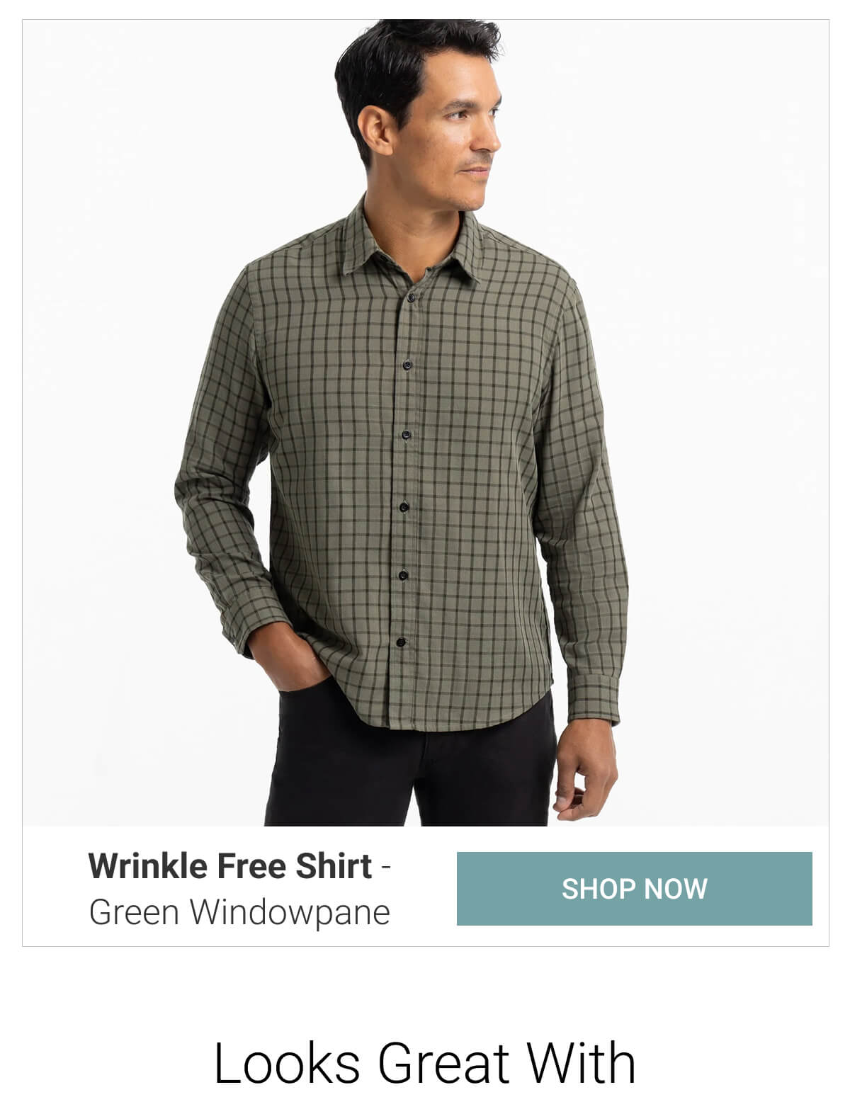 Green Windowpane Wrinkle Free Shirt