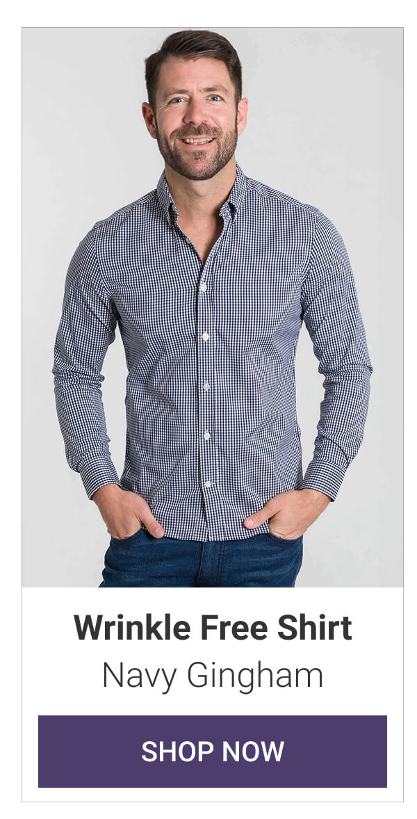Navy Gingham Wrinkle Free Shirt