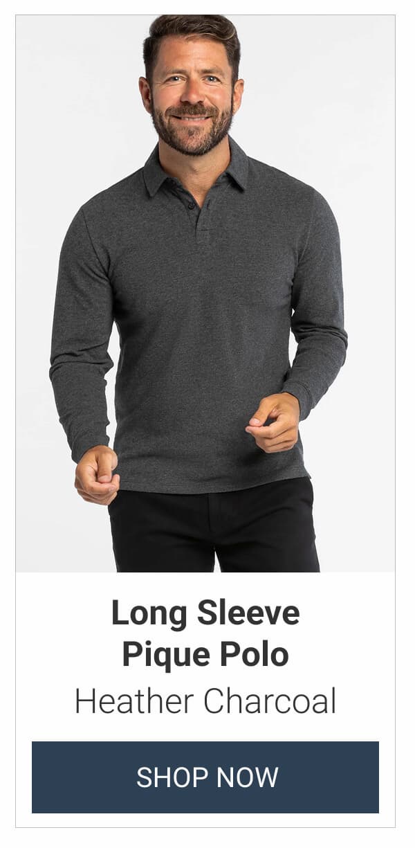 Heather Charcoal Long Sleeve Pique Polo