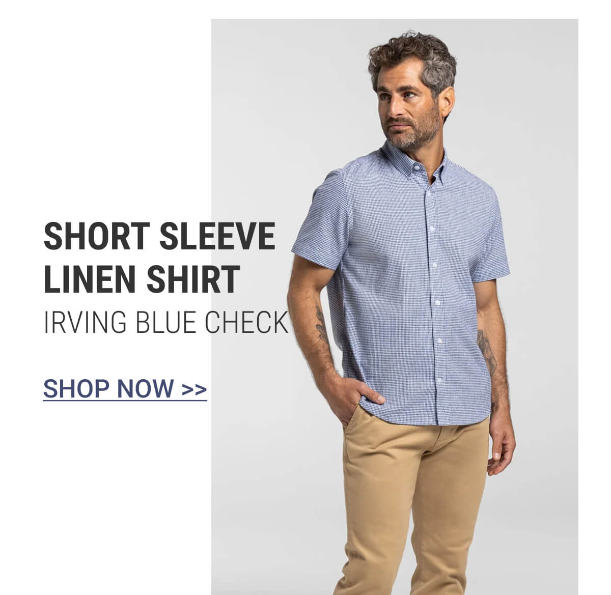 Irving Blue Check Short Sleeve Linen Shirt