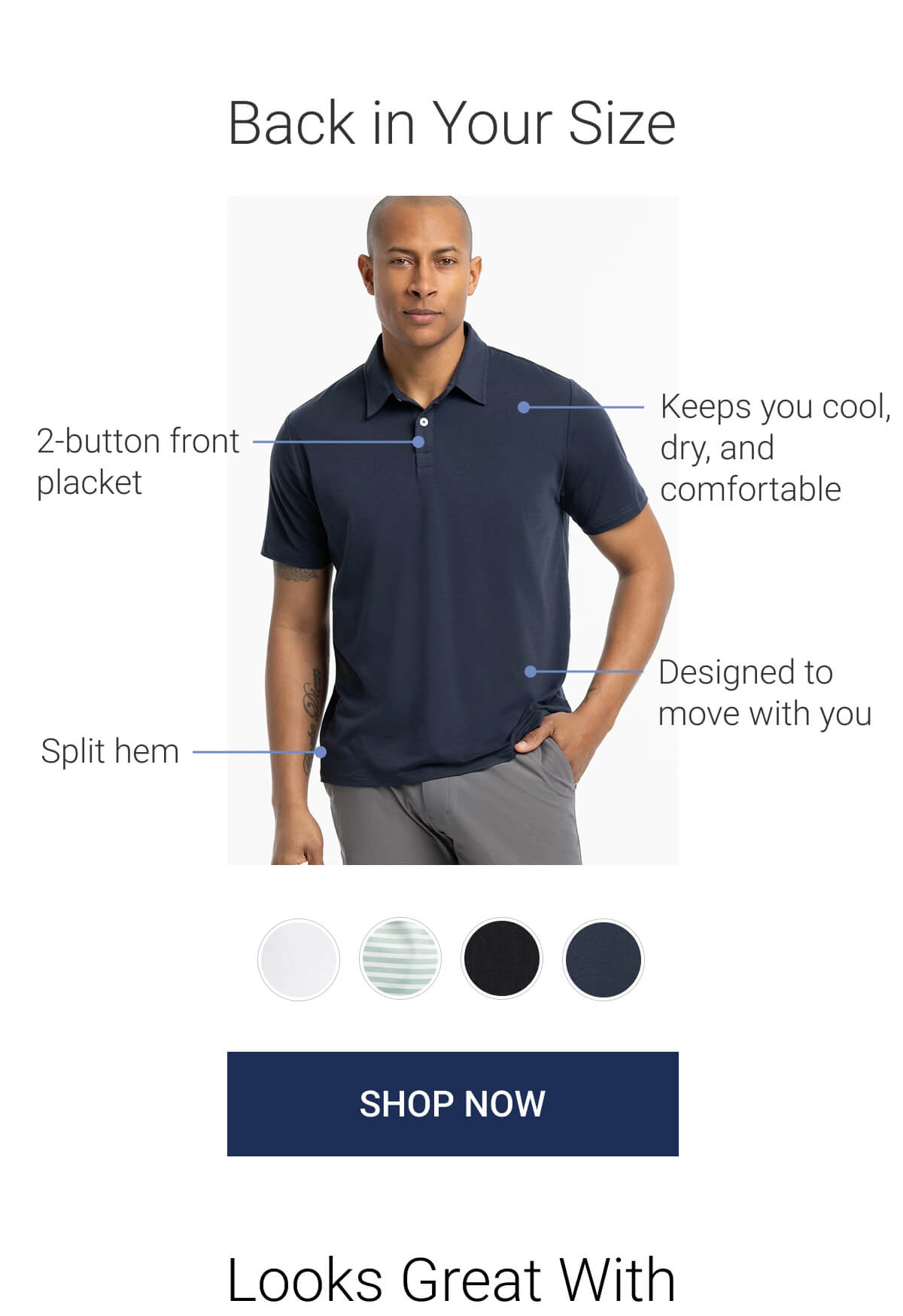 Tech Polos Back in Your Size