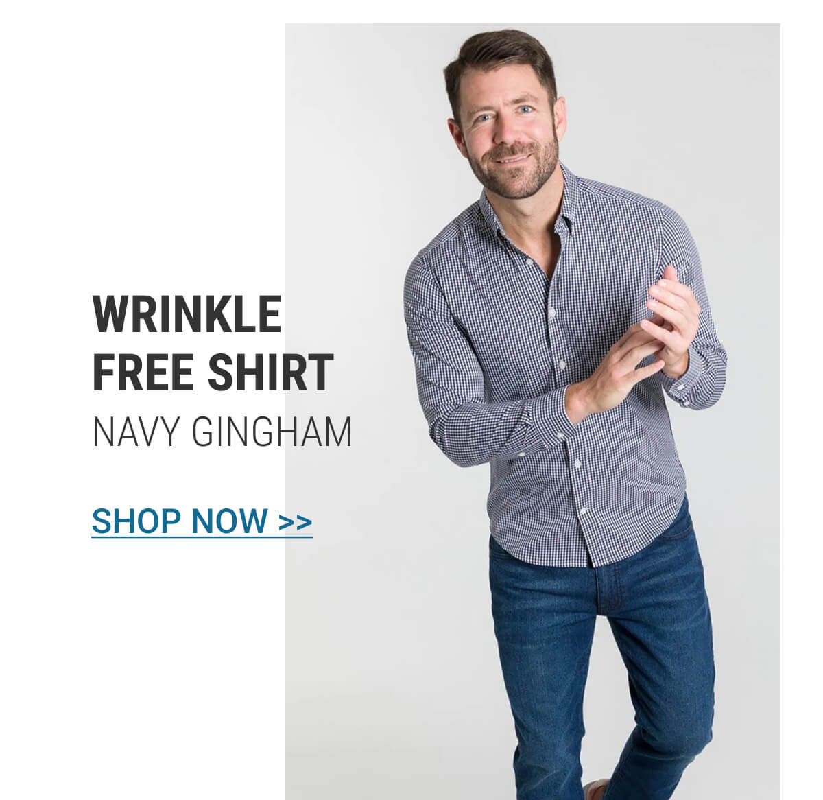 Navy Gingham  Wrinkle Free Shirt