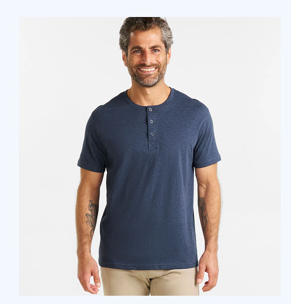 Navy Short Sleeve Melange Henley