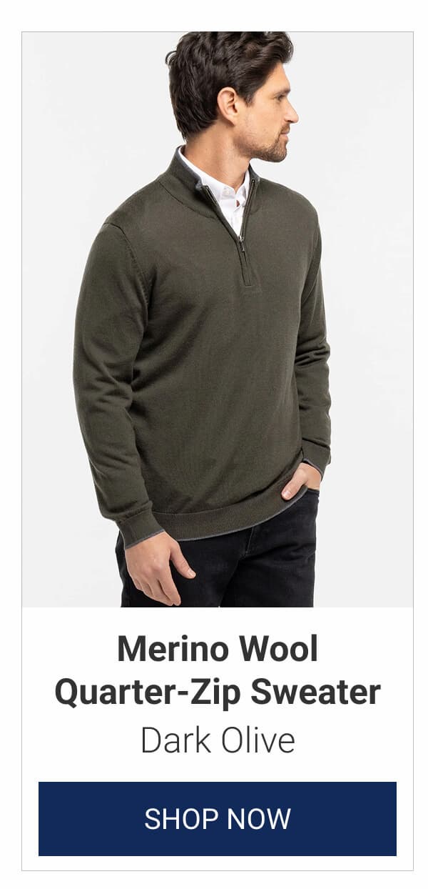 Dark Olive Merino Wool Quarter-Zip Sweater
