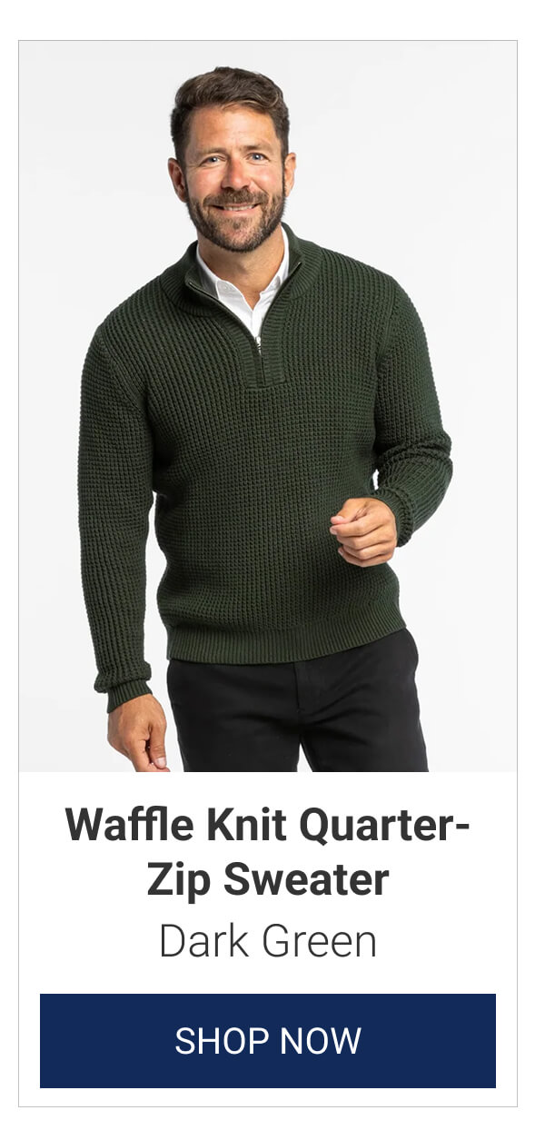 Dark Green Waffle Knit Quarter-Zip Sweater