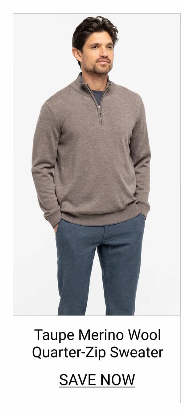 Taupe Merino Wool Quarter-Zip Sweater