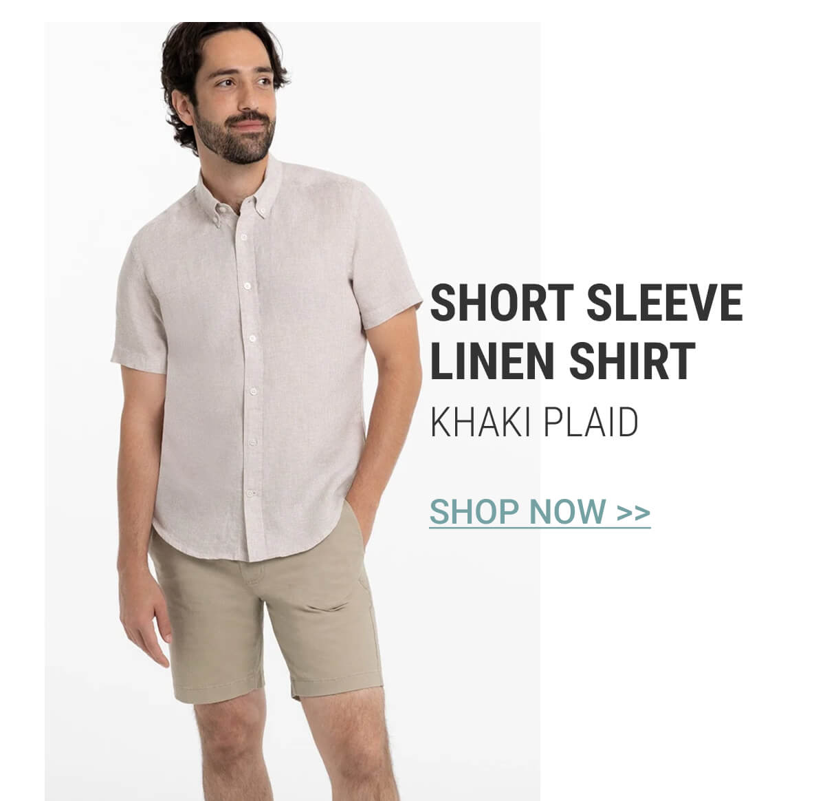 Khaki Plaid Short Sleeve Linen Shirt