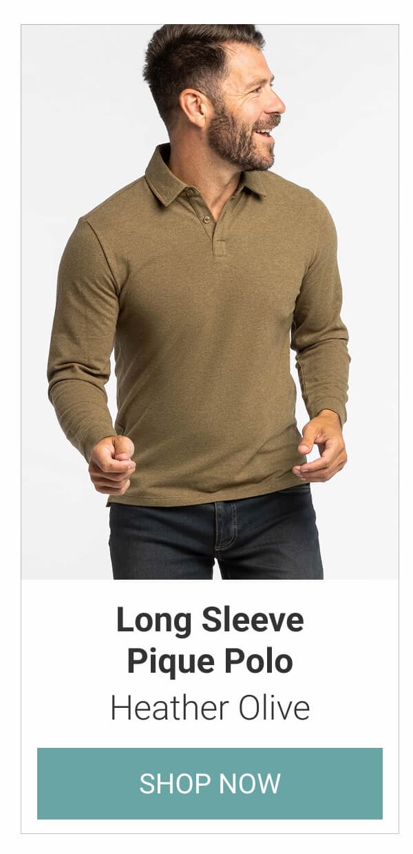 Heather Olive Long Sleeve Pique Polo
