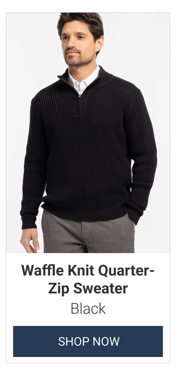 Black Waffle Knit Quarter-Zip