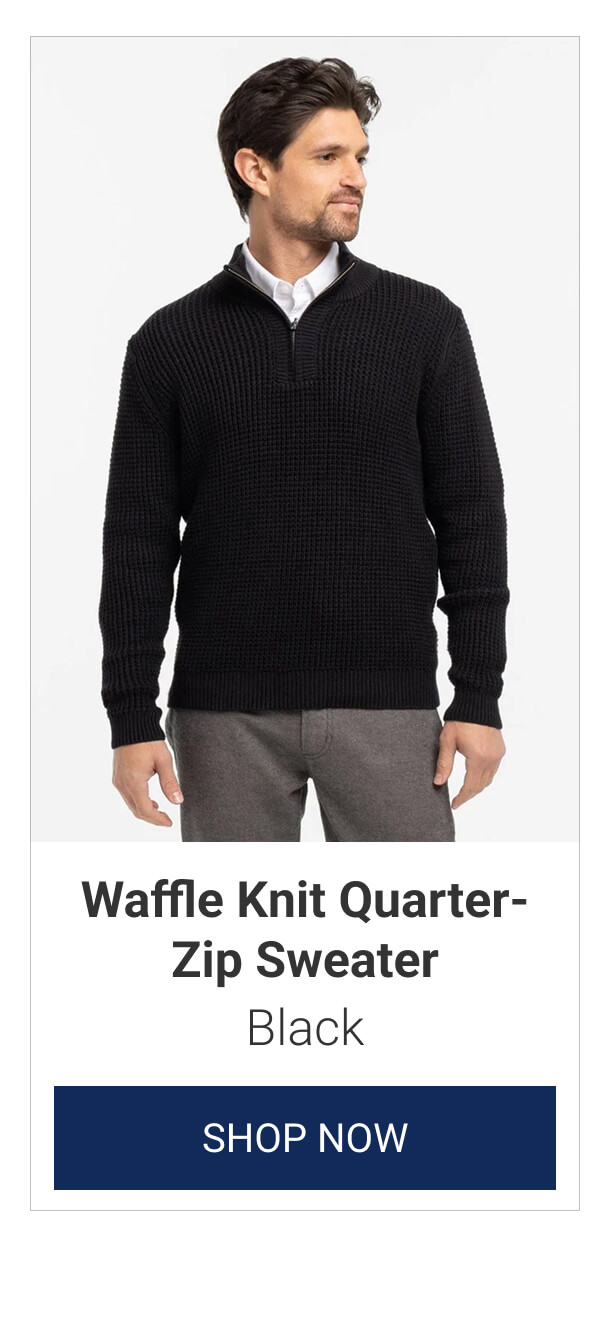 Black Waffle Knit Quarter-Zip Sweater