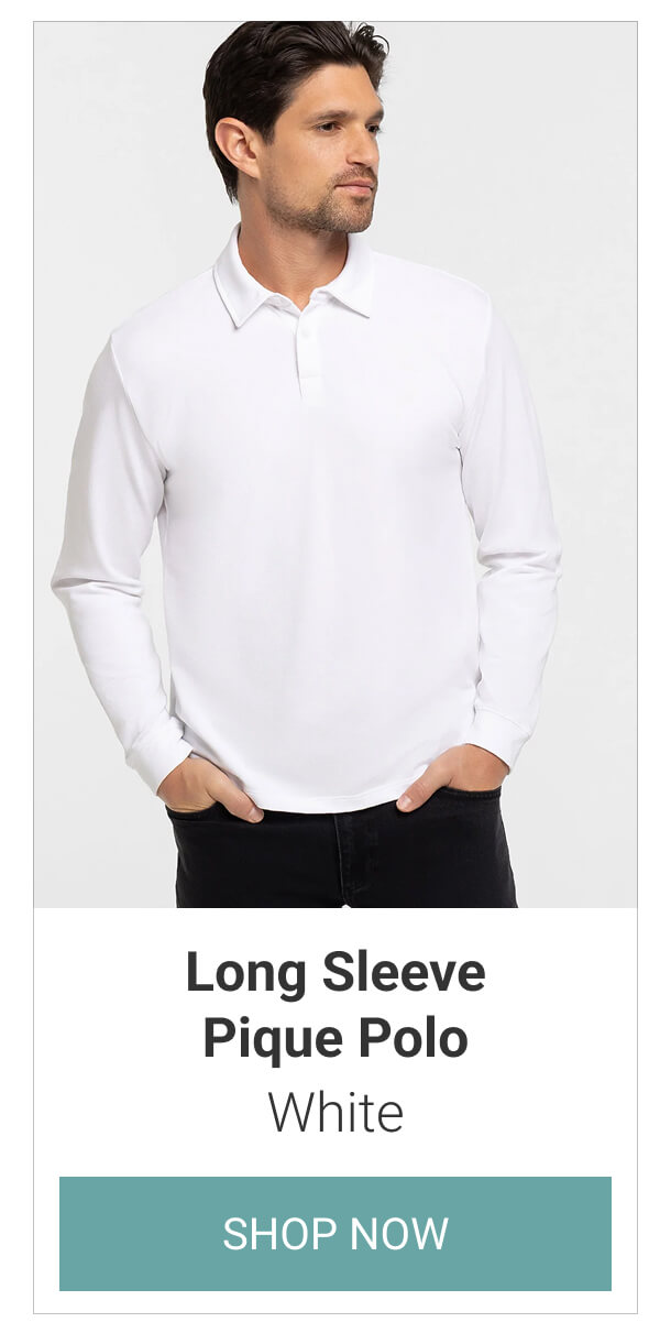 White Long Sleeve Pique Polo