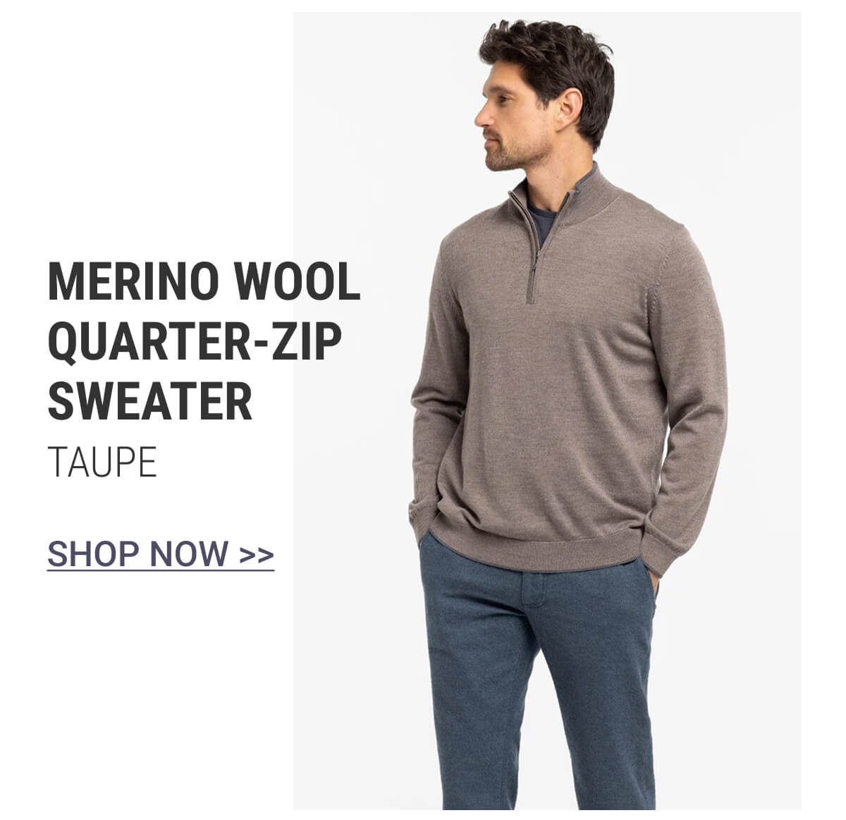Taupe Merino Wool Quarter-Zip