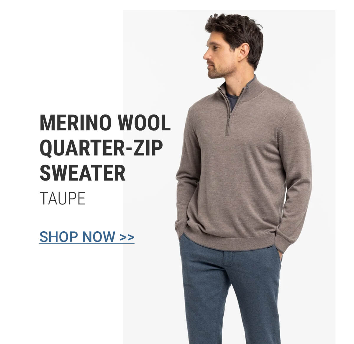 Taupe Merino Wool Quarter-Zip Sweater