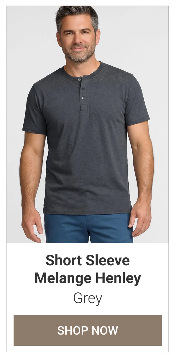 Grey Short Sleeve Melange Henley
