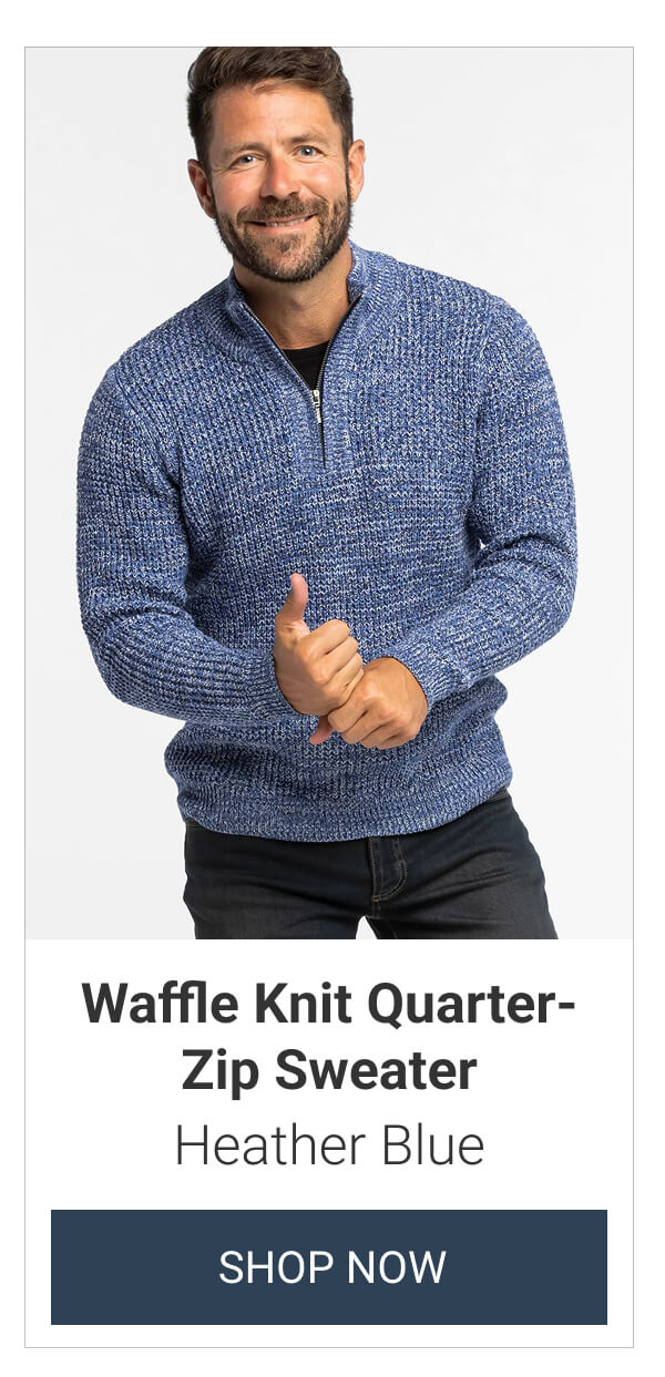 Heather Blue Waffle Knit Quarter-Zip Sweater