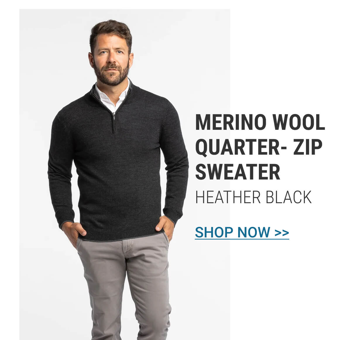 Heather Black Merino Wool Quarter-Zip Sweater