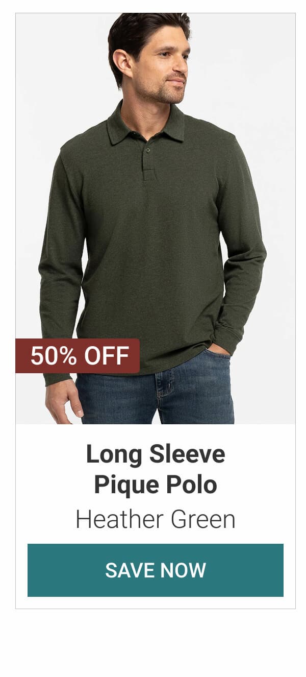 Heather Green Long Sleeve Pique Polo