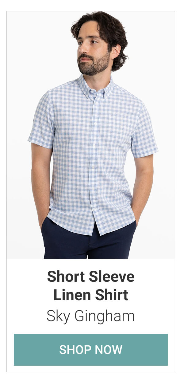 Sky Gingham Short Sleeve Linen Shirt