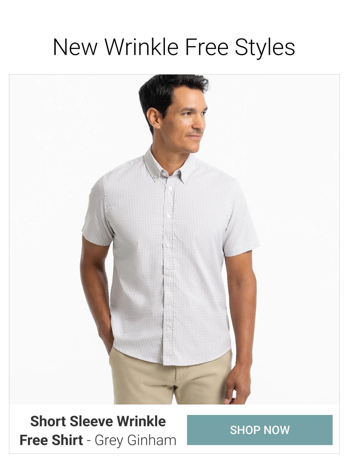 Grey Gingham Short Sleeve Wrinkle Free Shirt