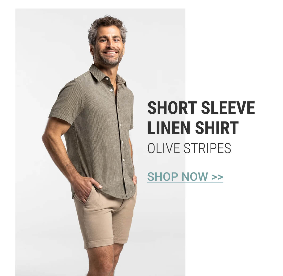 Olive Stripes Short Sleeve Linen Shirt