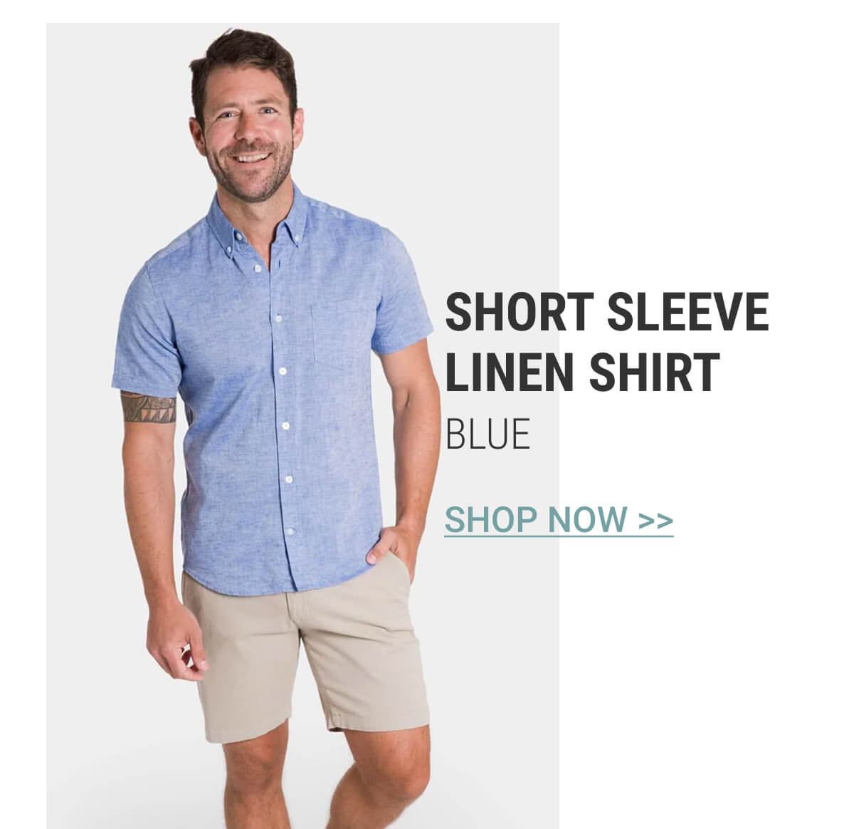 Blue Short Sleeve Linen Shirt