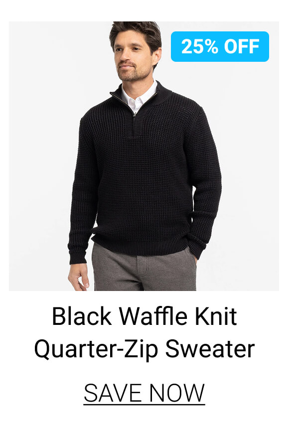 Black Waffle Knit Quarter-Zip Sweater