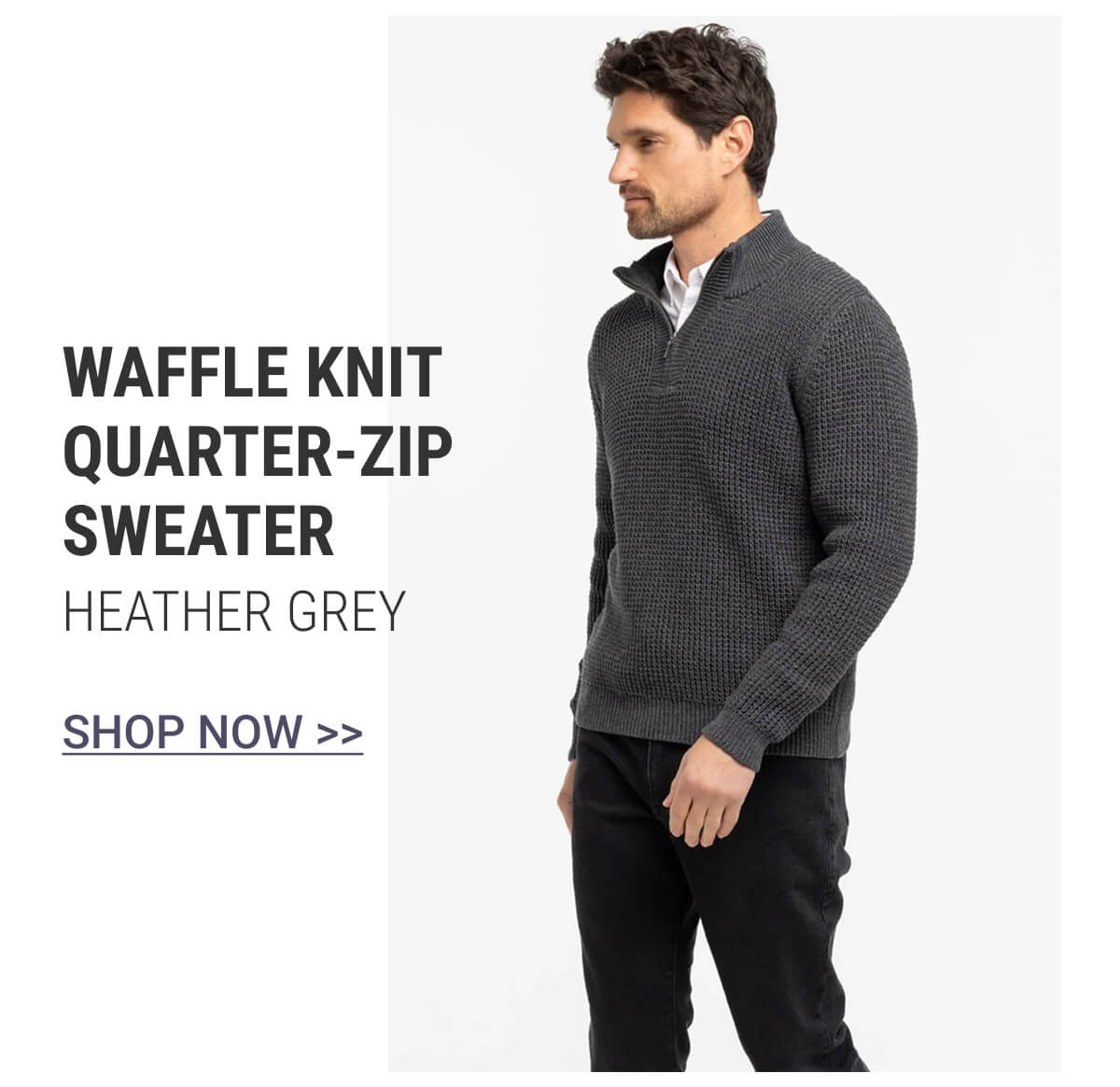Heather Grey Waffle Knit Quarter-Zip Sweater