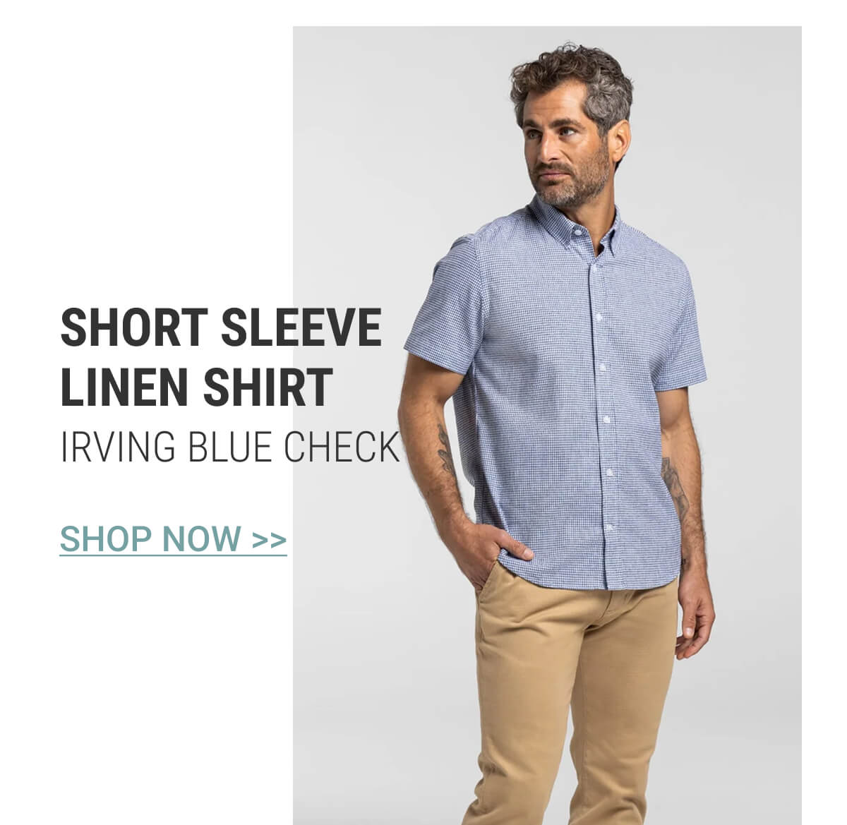 Irving Blue Check Short Sleeve Linen Shirt