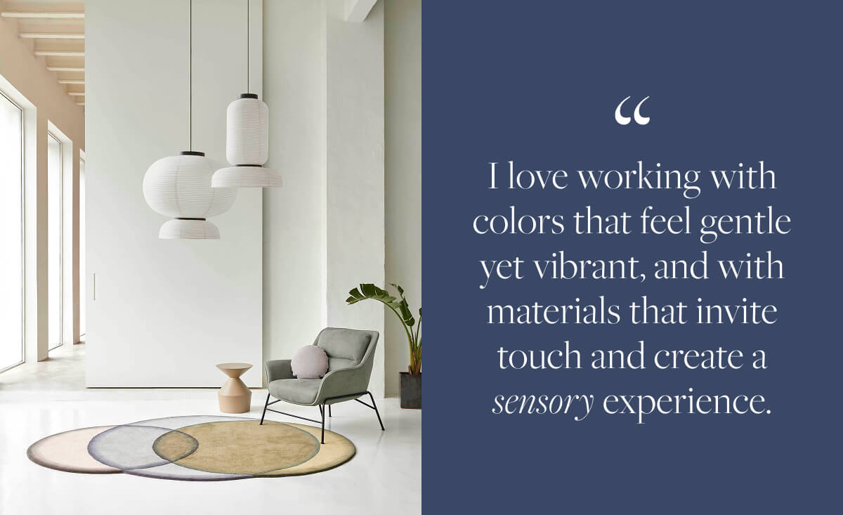 Crystal Rug: "I love working with colors that feel gentle yet vibrant, and with materials that invite touch and create sensory experience."