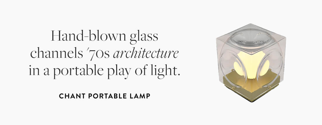 Chant Portable Lamp: Hand-blown glass channels '70s architecture in a portable play of light.