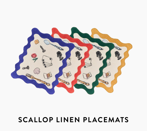 Salon Motif Scallop Embroidered Linen Placemat (Set of 4)
