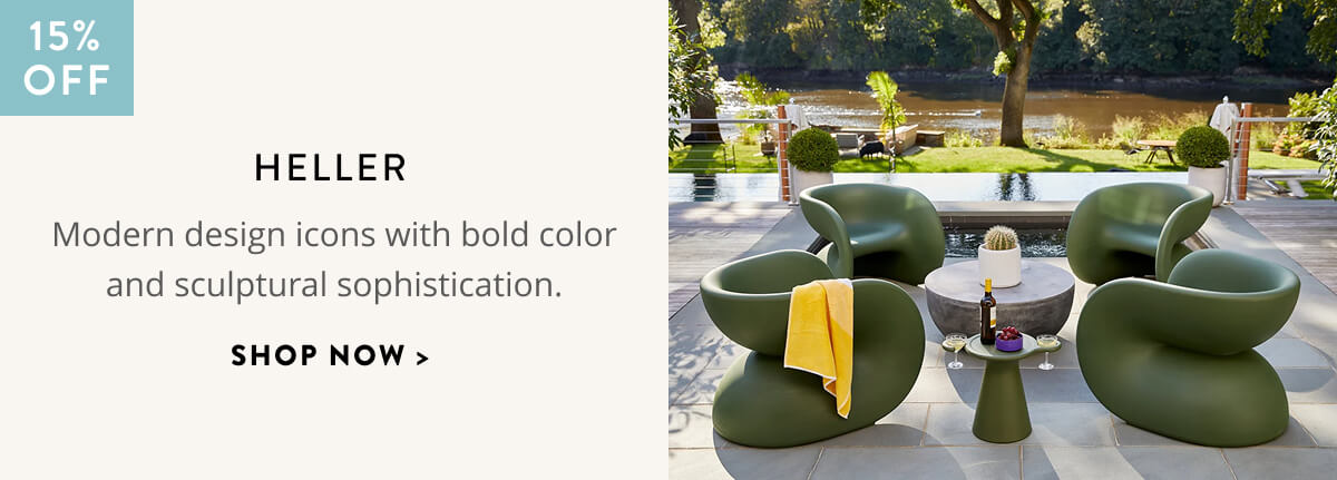 Modern design icons with bold color and sculptural sophistication. Shop Heller.