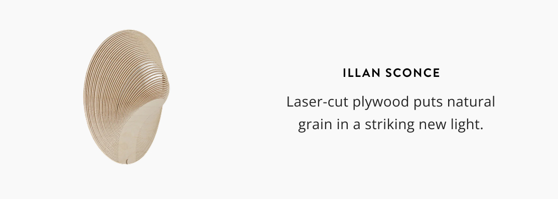 Illan Sconce: Laser-cut plywood puts natural grain in a striking new light.