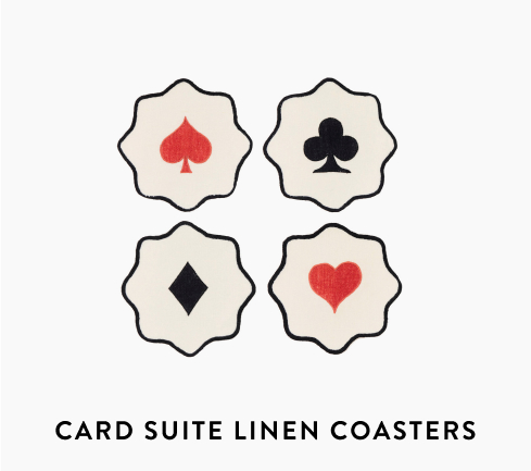 Salon Monte Carlo Card Suit Embroidered Linen Coaster Set