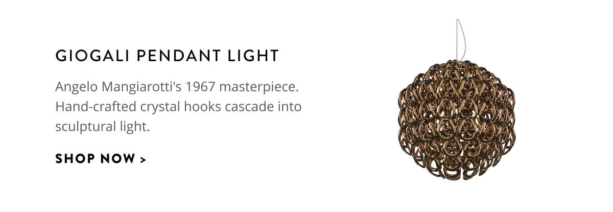 Giogali Pendant Light: Angelo Mangiarotti's 1967 masterpiece. Hand-crafted crystal hooks cascade into sculptural light. Shop now.